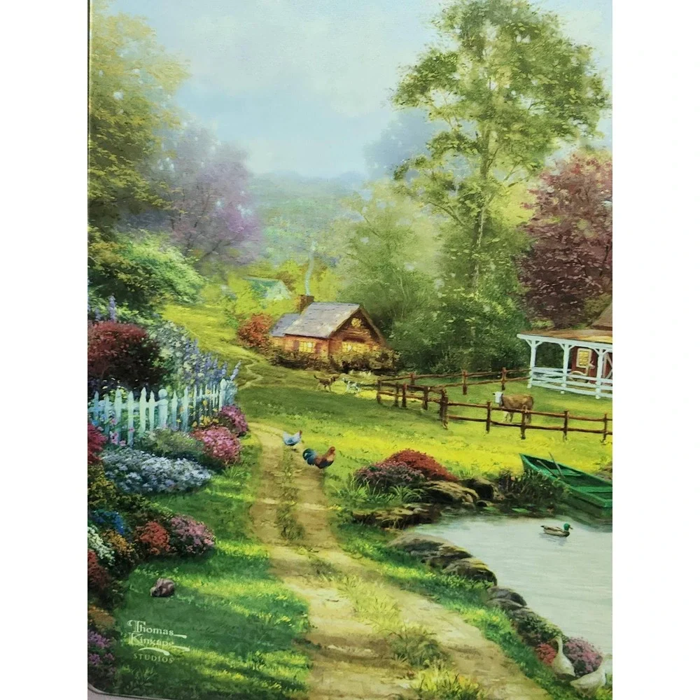 Thomas Kinkade Studios Glass Cutting Board Red Barn Pond Country Scene 15x12